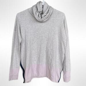 LILLA P Cotton‎ Cashmere Women Medium Gray Pink Blue Soft Turtle Cowl Zipper